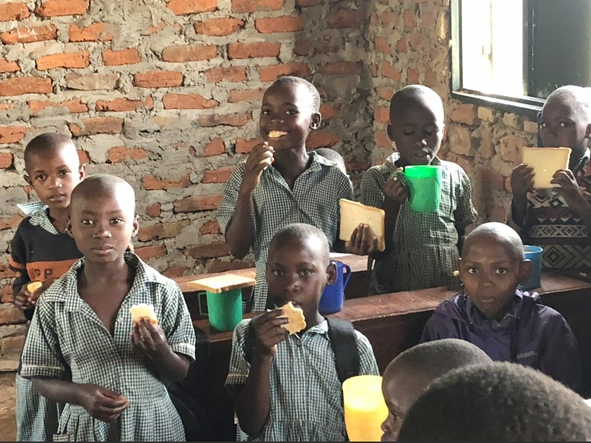Students sharing breakfast at school
