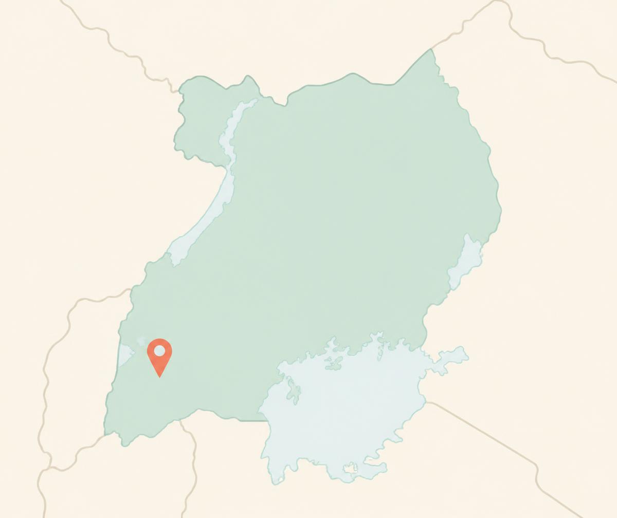 Illustrated map of Uganda marking the south-western region where Seeds4Progress works